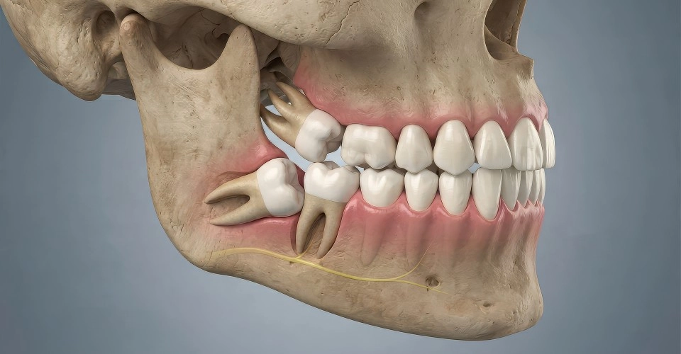 Impacted wisdom teeth requiring surgical removal